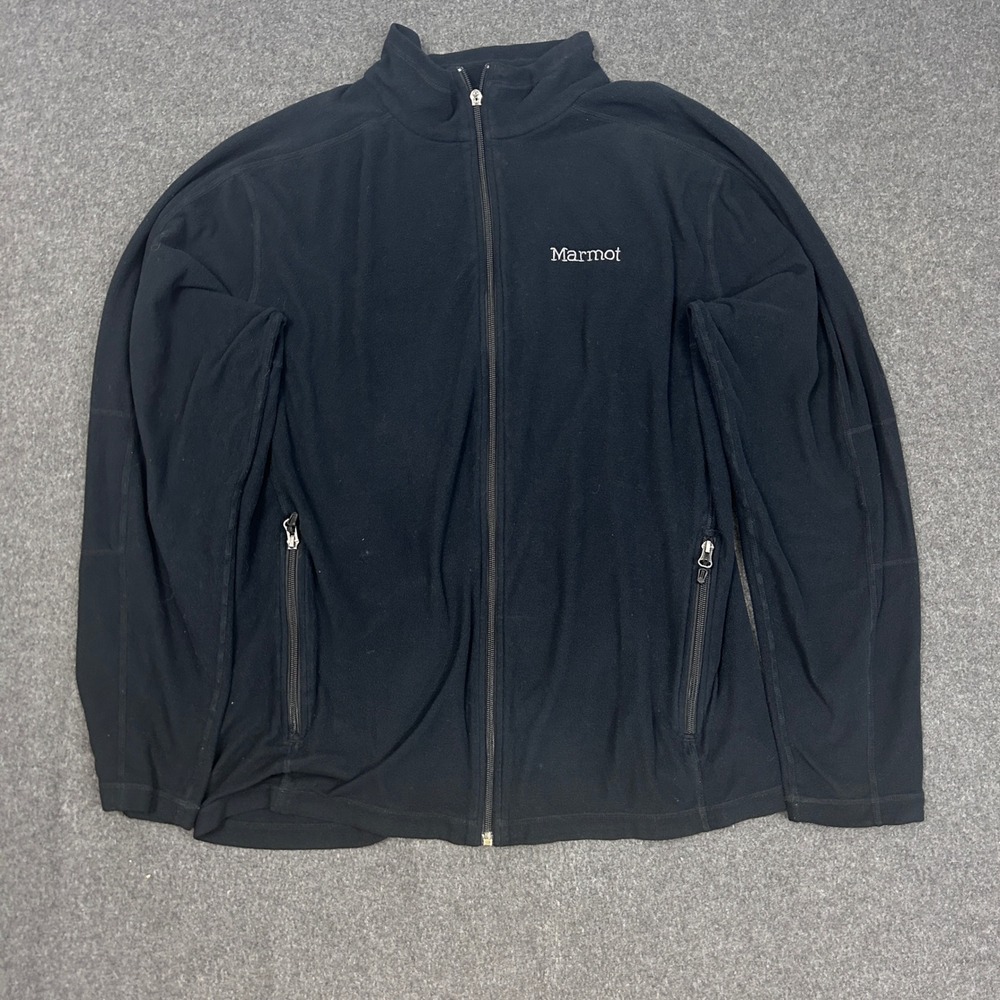 Marmot Mens Full Zip Fleece Jacket Black Mock Neck Large Outdoor Hiking Layer